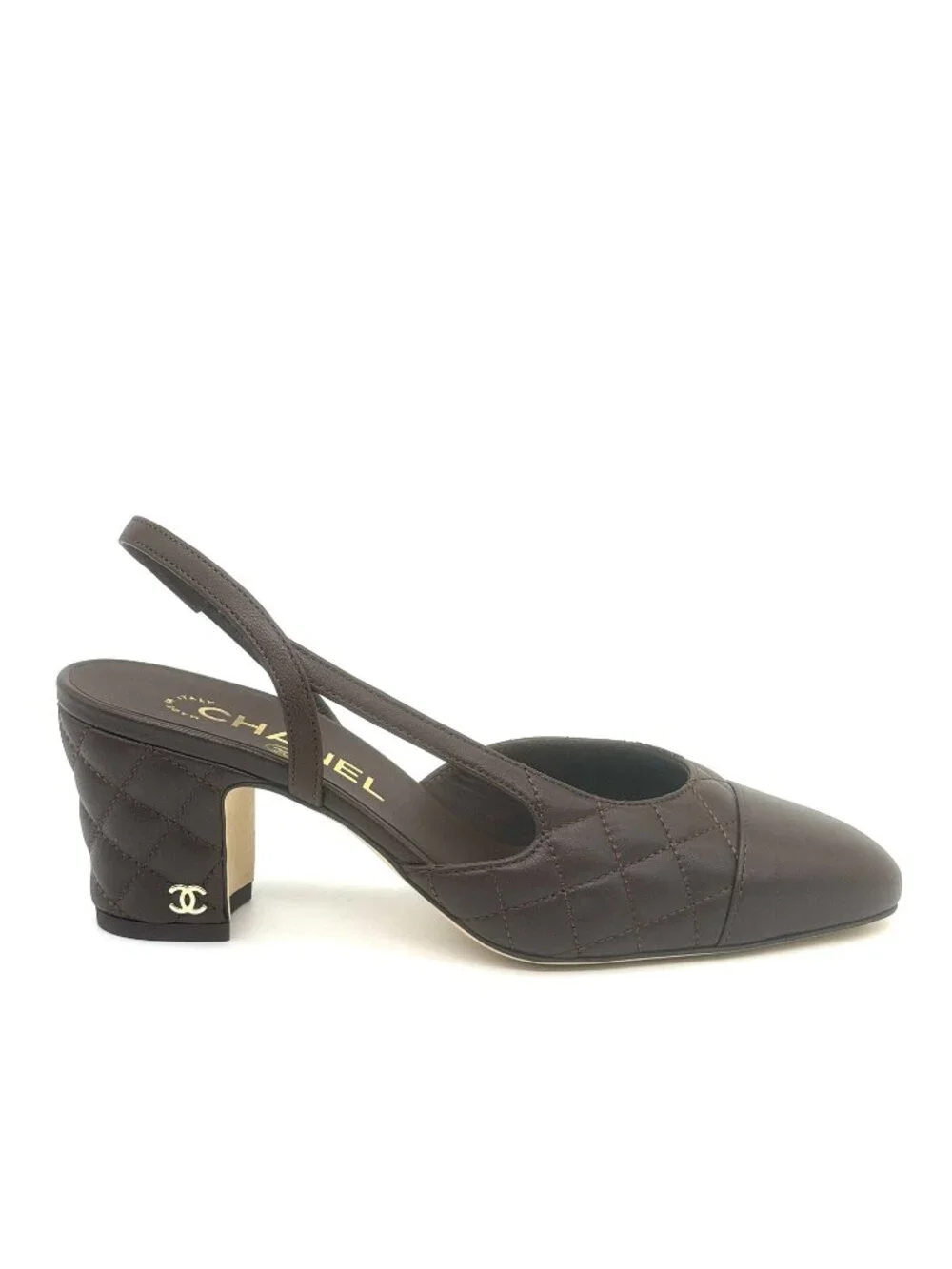CHANEL 26B Coco Quilted Leather Mademoiselle Slingback Sandals Block Heels Pump
